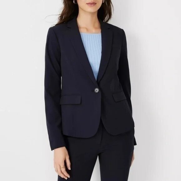 2/$40 Like New Ann Taylor One-Button Blazer Seasonless Stretch Navy 0 - Picture 1 of 6